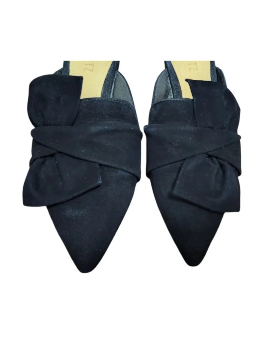 Schutz Black Suede Bow Pointed Toe Mule Flats Women’s Size 8.5B Leather